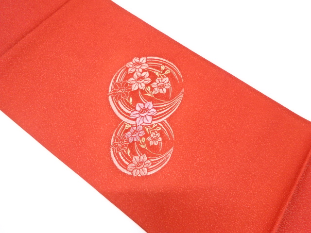 JAPANESE KIMONO / VINTAGE FUKURO OBI / SILK / WOVEN FLOWER ROUNDEL